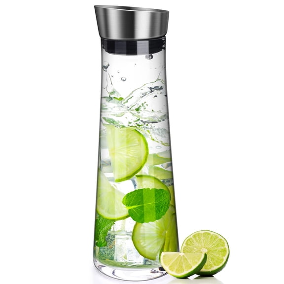 Glass carafe, 1 liter leak-proof glass carafe with stainless steel lid for water, milk, juice and lemonade