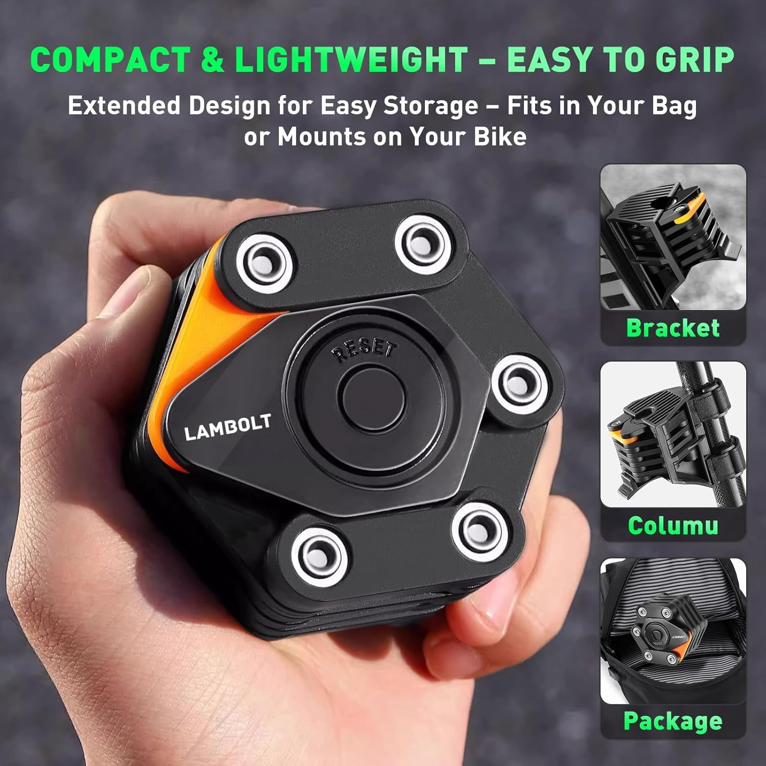 Lambolt Electric Scooter Lock - Heavy Duty Anti-Theft Folding Combination Bike Lock for Ebike | Compact Alloy Steel Security Chain Lock with Mounting Bracket & Bags