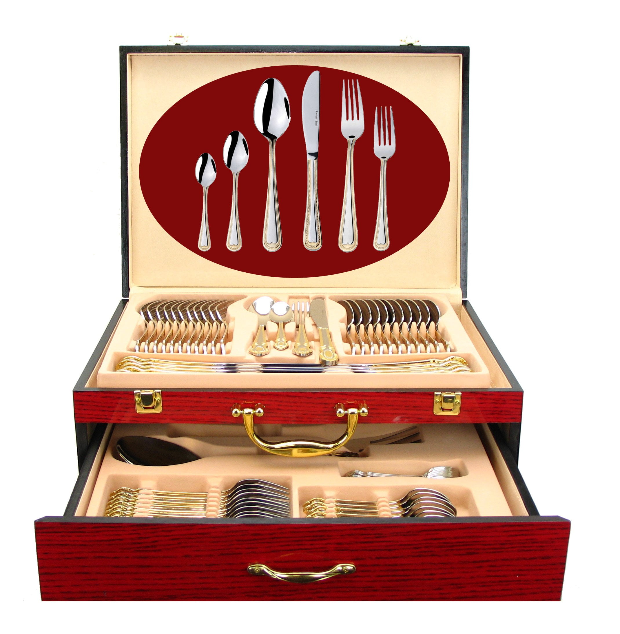 75Pc Luxury Flatware Set for 12 w/ Storage Case 24K Gold Premium