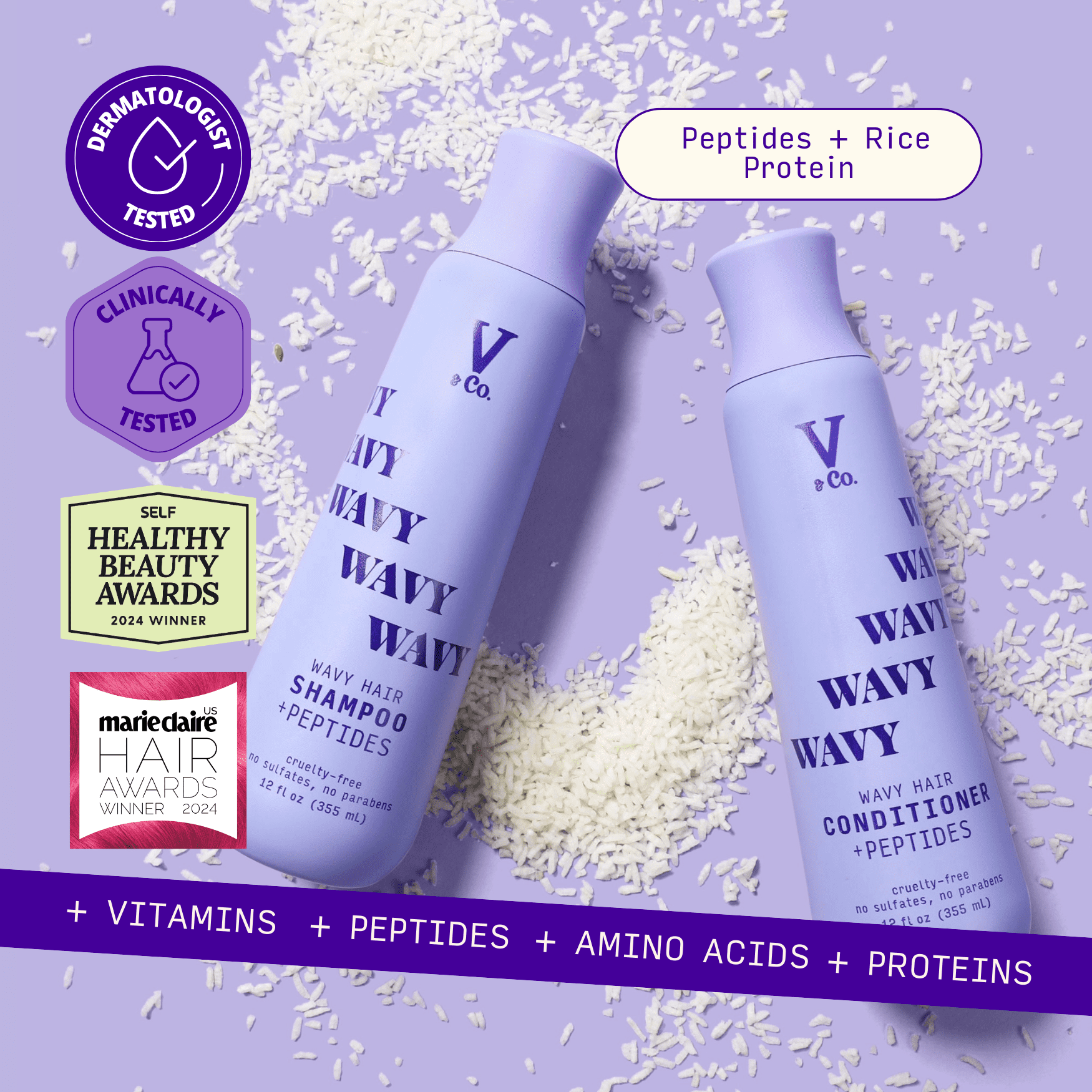 V&Co. Beauty Wavy Hair Conditioner with Peptide Technology, 12 oz, Squeeze Bottle  (图4)
