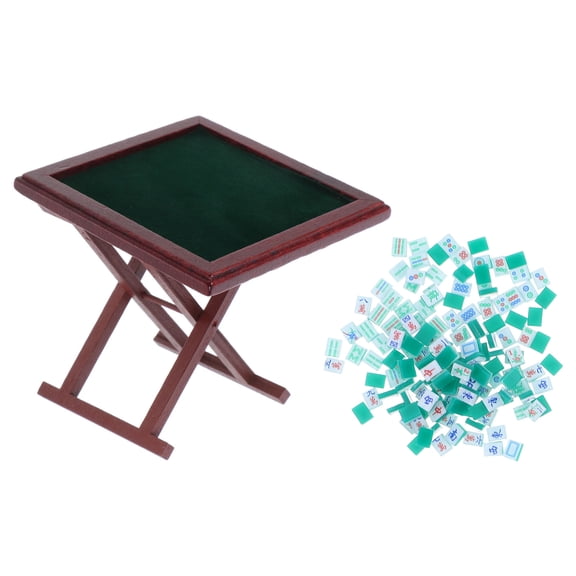 Miniature Dollhouse Mahjong Table with Mahjong Set Realistic Miniature Furniture for Photography Props and Dollhouse Accessories