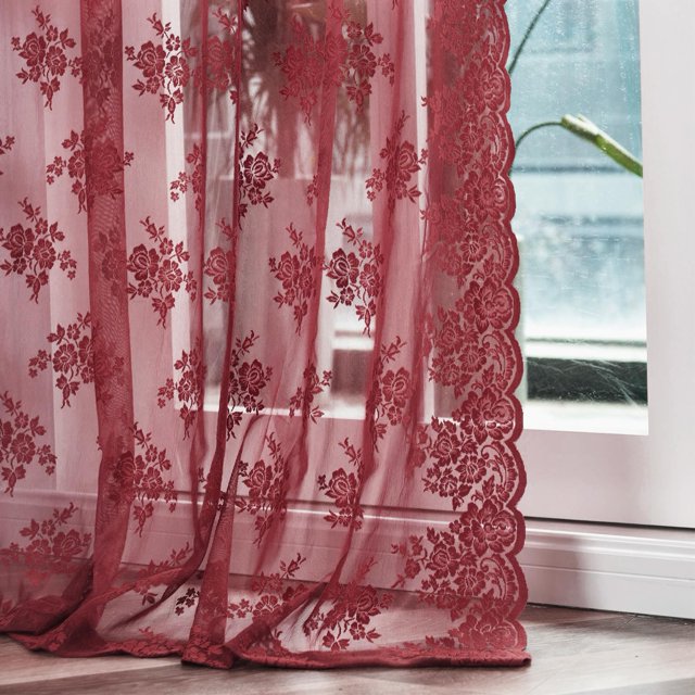 Cortinas Kotile Burgundy Sheer 96 cm x 244 cm, 2 paneles florales