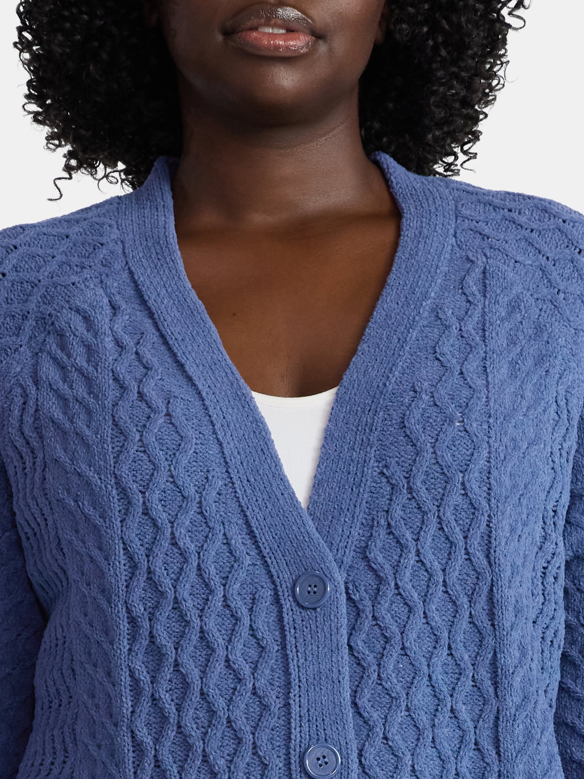 Terra & Sky Women’s Plus Chenille Boyfriend Cardigan Sweater, Midweight, Sizes 0X-4X