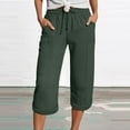 thumbnail image 3 of Bloomae Summer Capris for Women Lightweight Cotton Linen Pants Casual 2025 Loose Comfy Trendy Elastic Waist Cropped Trousers Beach Clothes with Pockets Army Green M, 3 of 5
