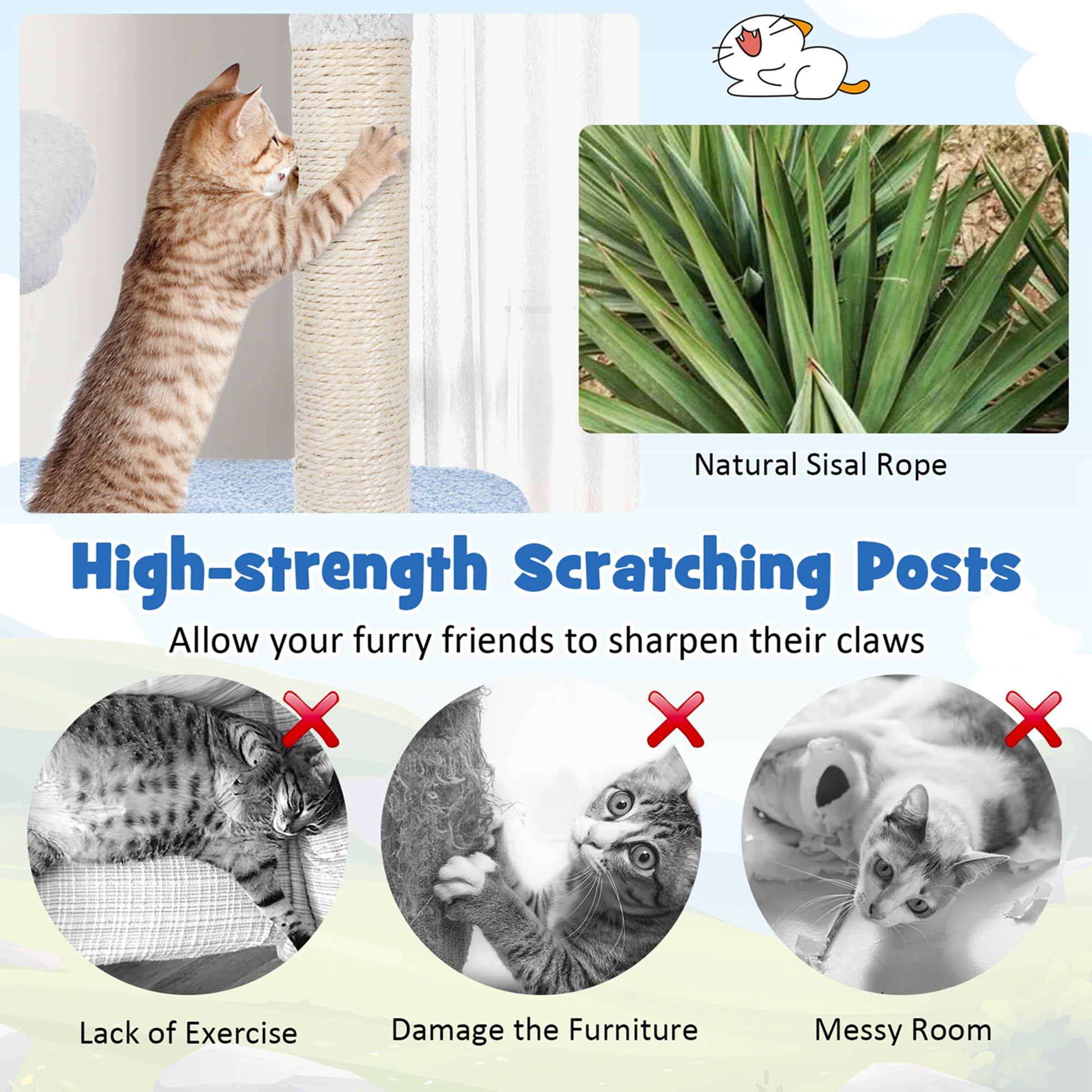 Costway Petsite Ocean-themed Cat Tree with Sisal Covered Scratching Posts Condo Perch Indoor Tower