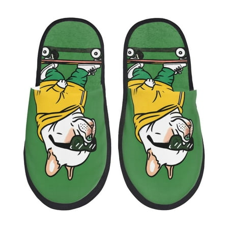 Balery Cool Skateboarding Bulldog Slient Indoor Furry Fleece Comfort House Shoes Soft Non-Slip Home Shoes Cotton slippers House Slippers-- Medium