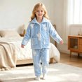 thumbnail image 2 of JAJAHO Girls Flannel Fluffy Pajama Cute Print Long Sleeve Button Down Sleepwear 2 Piece Pjs For Kids 18M-13Y, 2 of 6