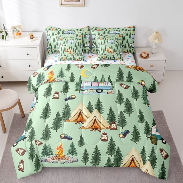 Erosebridal Lit de Camping Jungle en Sac Taille Simple, Ensemble de Lit Ferme Rustique, Décoration d'Aventure, Réversible