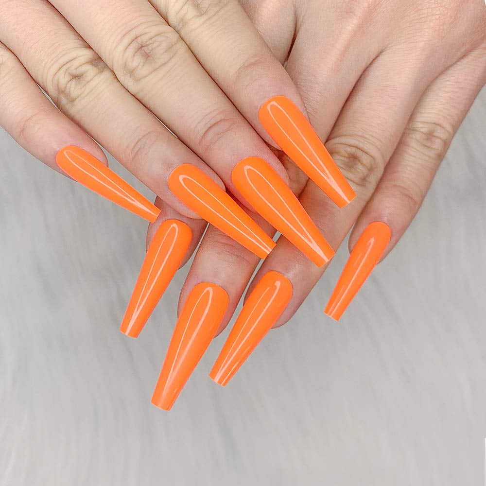 24 Pcs Glossy False Nails with Glue, Extra Long Press on Nails Coffin Nail Tips, Extra Long