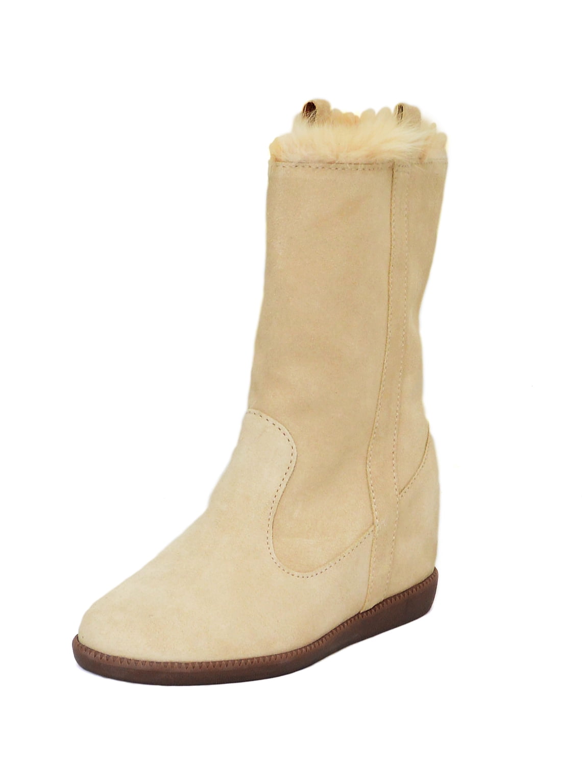 SCHUTZ ELOANAH RABBIT FUR-TRIMMED SUEDE 