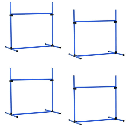 PawHut 4 Piece Dog Agility Training Equipment for Dog Agility Course with Adjustable Height Jump Bars, Included Carry Bag, & Displacing Top Bar, Blue