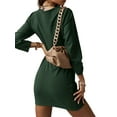 thumbnail image 4 of DYMADE Women Solid V-neck Long Sleeve Simple Fashion Pleated Dress, 4 of 4