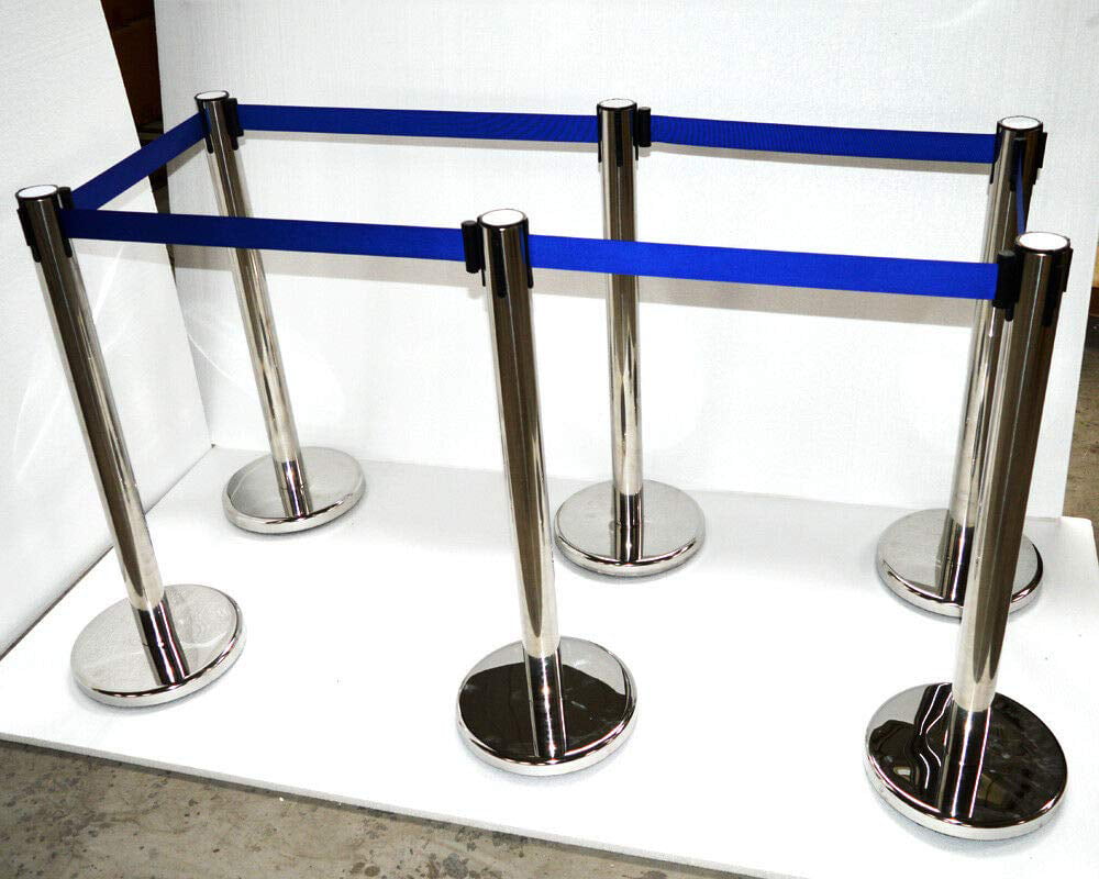 6Pcs Stanchion Posts Queue Pole Retractable Belt Crowd Control Barrier Theater 