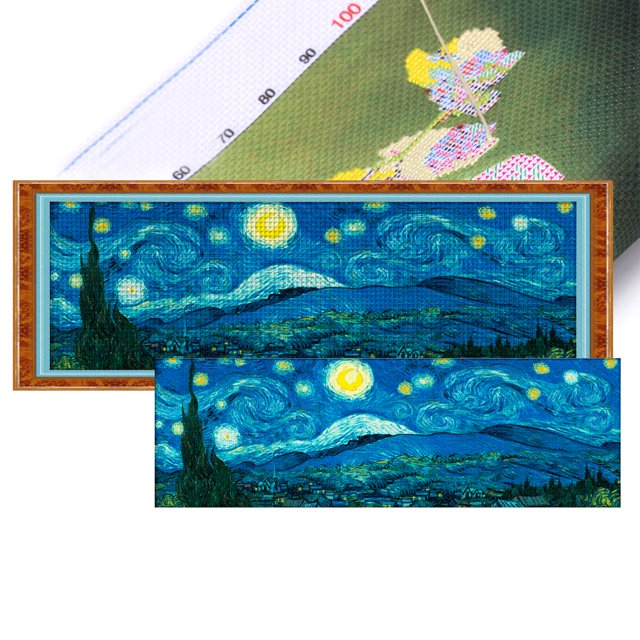 Hilo Algodón para Bordado 11CT Impresión Panorámica Noche Estrellada Punto Cruz 149x54cm