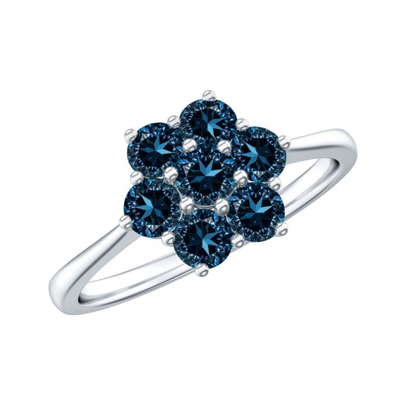 Rosec Jewels Real London Blue Topaz Flower Engagement Ring - Cluster Ring for Women - AAA Grade - Ready to Gift with Jewelry Box, 925 Sterling Silver, US 4.00