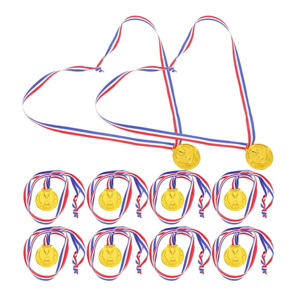 FRCOLOR 10pcs Plastic Gold Medals For Awards Sports Soccer Football Medals For Awards Gymnastics Winner Competition Party Favors Golden