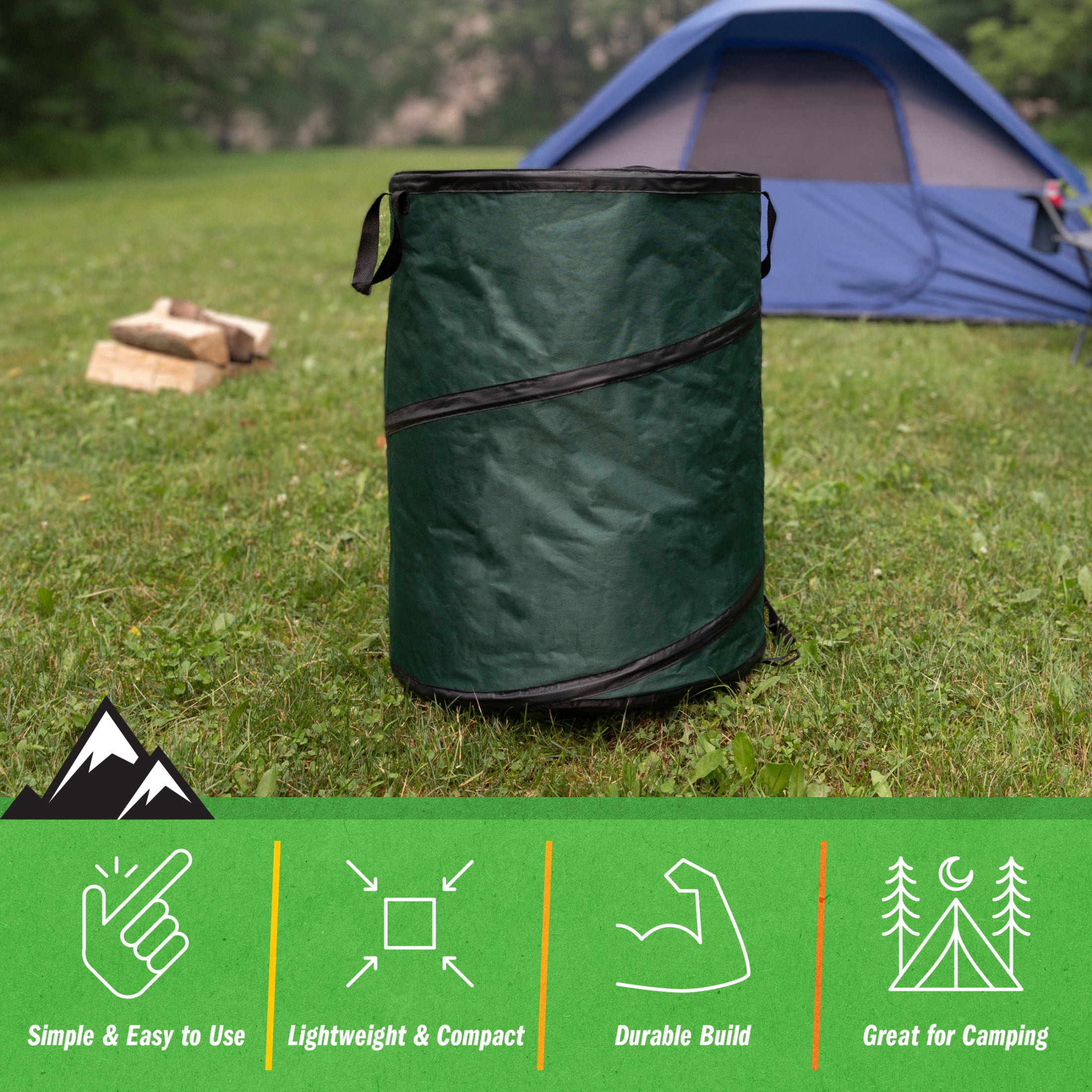 Wakeman Outdoors 46-Gallon Pop Up Outdoor Trash Can for Camping, Green