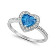 thumbnail image 5 of Halo Dazzling Heart Promise Ring Round Blue Topaz CZ 925 Sterling Silver Size 7, 5 of 6