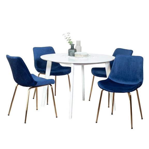 JERFIT 5-Piece White Round Dining Table Set with Velvet Upholstered Chairs, Modern Kitchen Dinette Set for 4