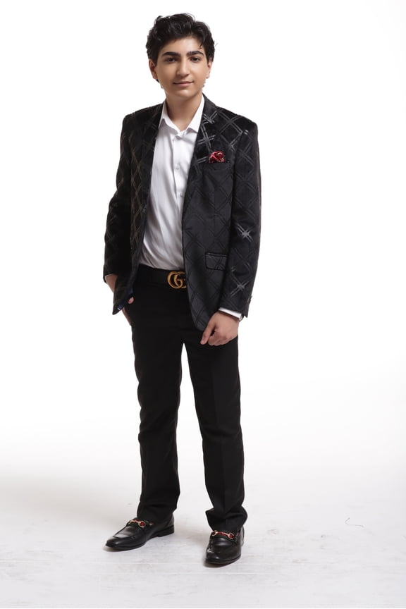 Black Velvet Plaid Boy's Blazers Sports Coat Jacket