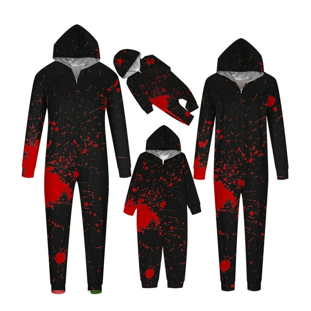 JURANMO Ensemble Assorti d'Halloween pour la Famille Confortable Extensible à Capuche avec Fermeture Éclair Combinaison Imprimé Mode Manches Longues Pyjama Offres du Jour Noir#Enfant 9 Ans
