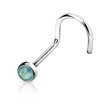 - Nose Ring 20g 5/16 Flat Top Press Fit Opalite Stone 316L Surgical Steel Nose Screw