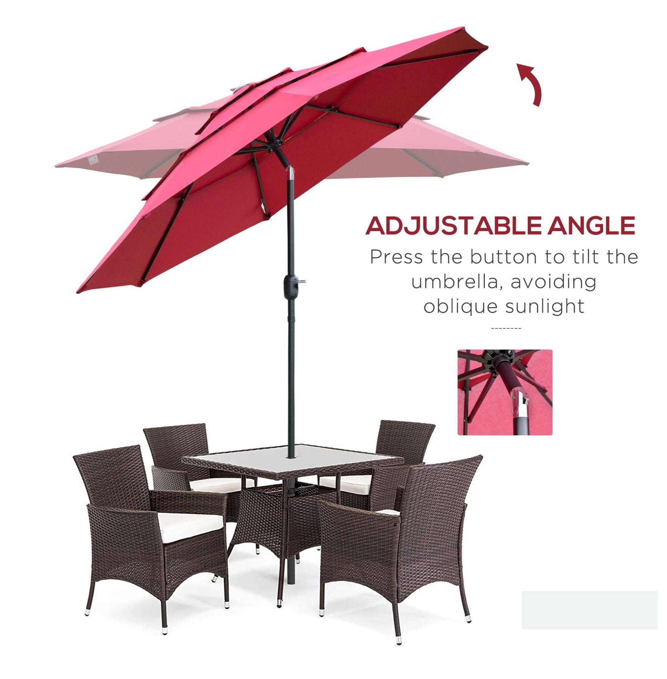 9' Patio Umbrella, Wine Red - Outdoor Market Umbrella with Crank & Tilt