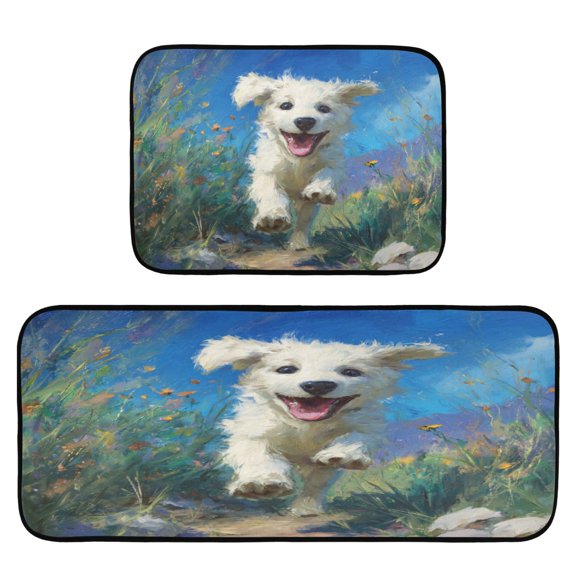2-Piece Kitchen Rugs Set Non-Slip Mats Carpet Floor for Kitchen, Bathroom (19.7"x27.6" & 19.7"x47.2") The Dog Is Running