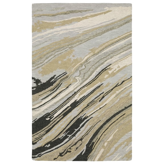 Oriental Weavers Kipton Hand-made Wool Area Rug - KIP05 - 5' x 8' - in Gray/ Golden Tan - Modern Style, Hand-Made Wool Rugs, Bedroom, Office Rug