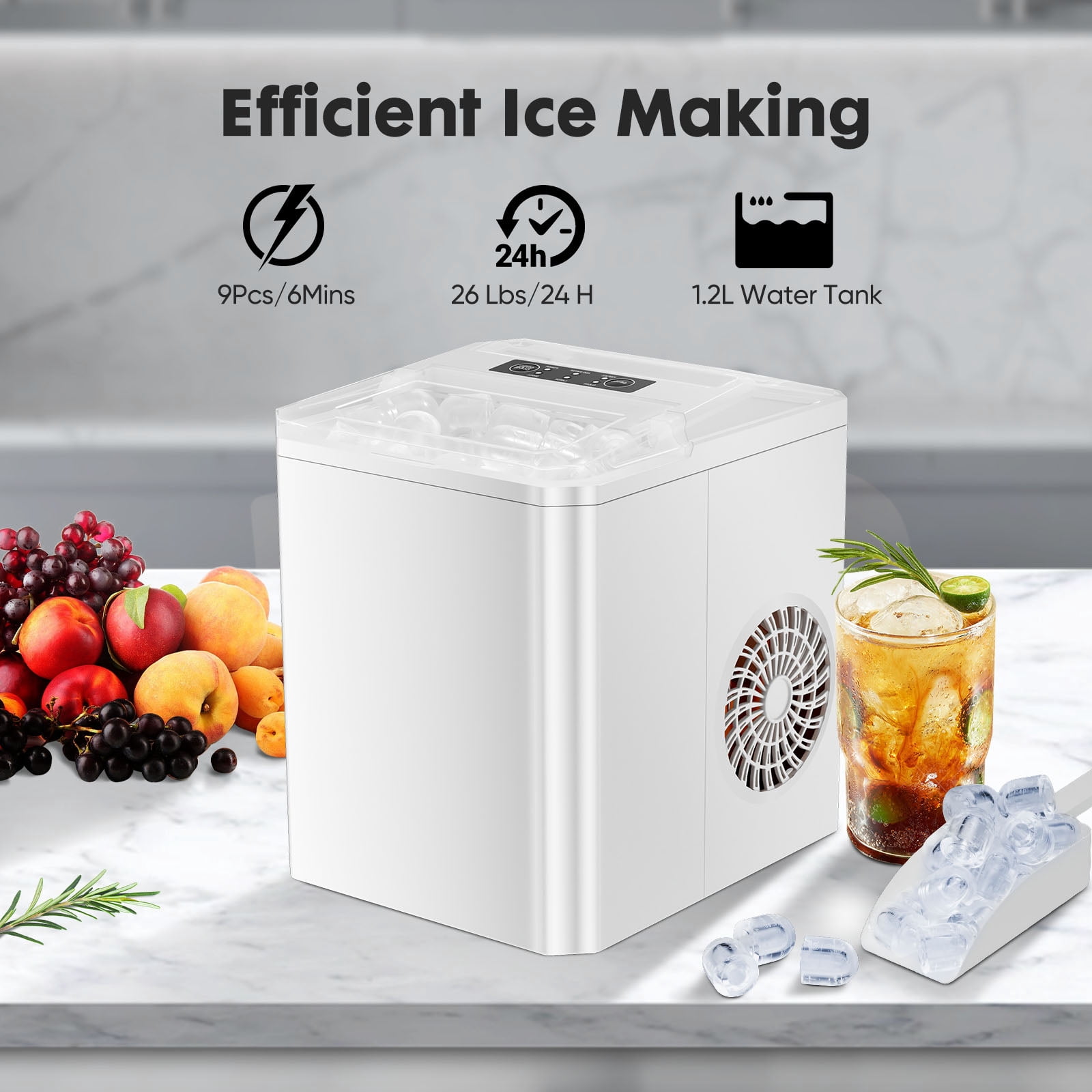 Portable Countertop Ice Maker, 26lb/24H Bullet Ice Maker Machine with Handle, 9 Cubes in 6-8 Minutes, Auto-Cleaning for Home, Kitchen, Black