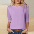 thumbnail image 2 of Yuanlong Women's T Shirts O-Neck Elbow-Length Summer Tees Solid Color Soft Loose Fit Classic Versatile Holiday Tee Tops, 2 of 5