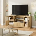 thumbnail image 3 of Luku 72" TV Stand, Farmhouse Entertainment Center with Wave Pattern, 2 Glass Door Cabinets & Open Storage, 3 of 7