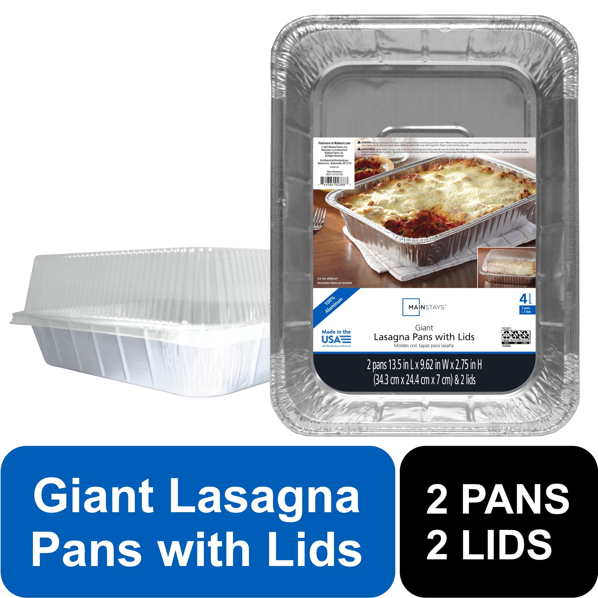 (3 pack) Mainstays 13” x 9” Aluminum Lasagna Pans with Lids, 2 Count