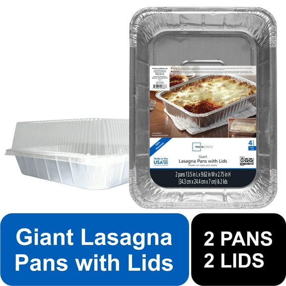 Mainstays 13.5" x 9.63" Aluminum Lasagna Pans with Lids, 2 Count