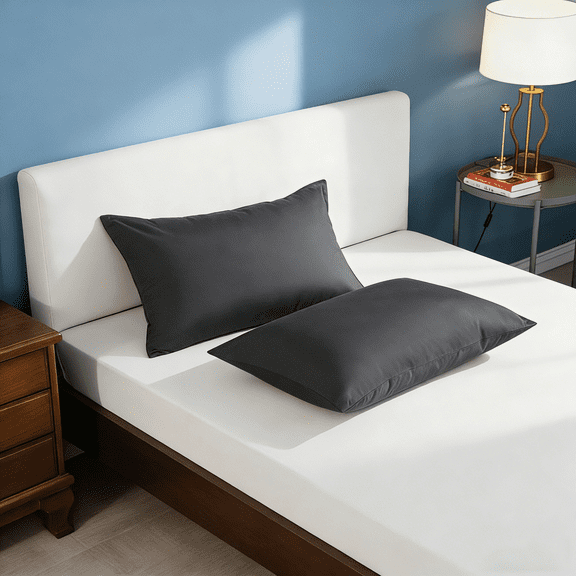 Lorviah 2 Pack Cotton Pillowcases, Ultra Soft & Luxurious 20"x30" Queen Size, Hypoallergenic, Envelope Closure, Charcoal Grey