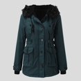 thumbnail image 4 of Womens Winter Coats Women Plus Size Daily Winter Coat Lapel Collar Long Sleeve Jacket Vintage Thicken Coat Jacket Warm Hooded Thick Padded Outerwear Coats for Women Dark Green S, 4 of 5