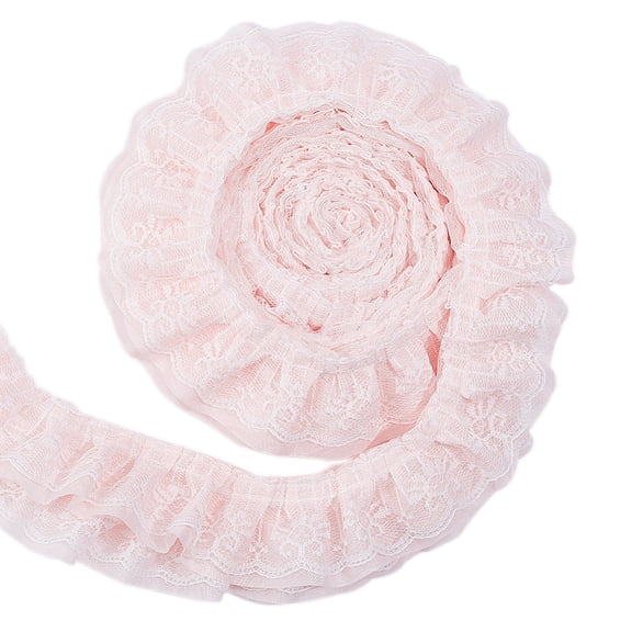2.5 Yards 3-Layer Ruffle Lace Pleated Trim 3-5/8 inch Wide Chiffon Flower Trim Gathered Ribbon Pink