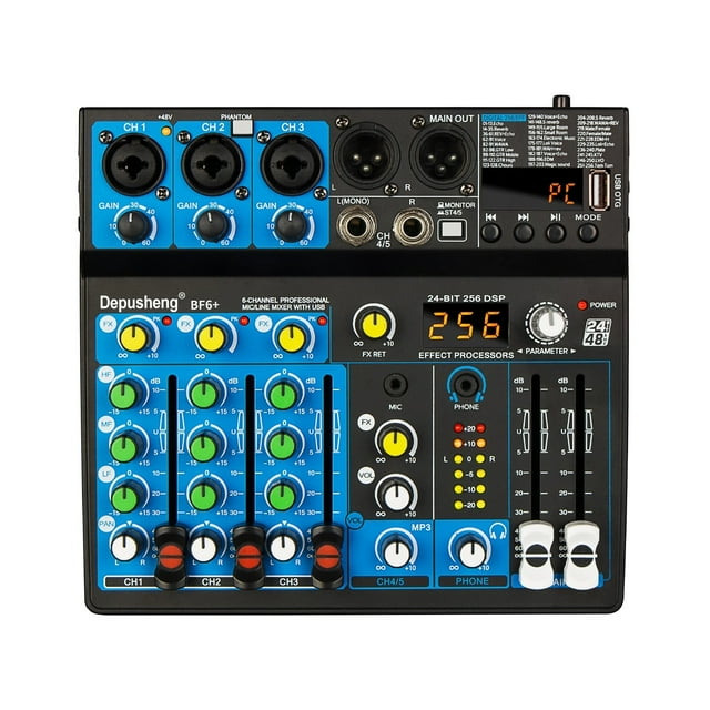 5 Channel USB Mixer DJ Sound Controller Mini Mixer Professional Portable Sound Mixing Console With 256 DSP ,Smart Fader