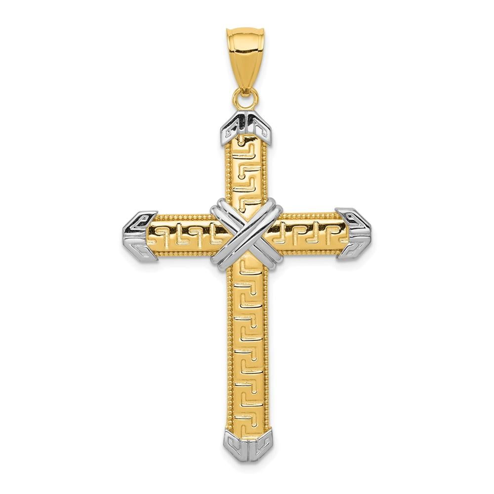 .30 CT GENUINE DIAMONDS CROSS NECKLACE PENDANT/ 14K YELLOW GOLD STERLING SILVER 