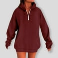 thumbnail image 4 of GuzomFashion Womens Wine Half Zip Hooded Sweatshirt Dress - Oversized Drop Shoulder, 100% Polyester Wrinkle-Resistant, Machine-Washable Mini Length, S-XXL,Size 2XL, 4 of 6