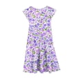 thumbnail image 4 of Zpanxa Robes d'Été pour Filles Manches Courtes Volantées Col Rond Imprimé Floral Taille Poche Robe Superposée Polyester Spandex Multicolore 10-11 Ans, 4 of 6