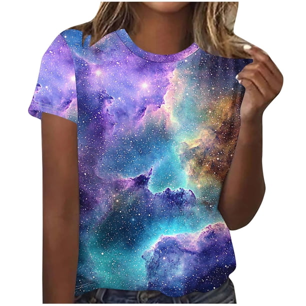 Blusas para las Mujeres Casual Manga Corta Impreso Suéter Superior, Cuello Redondo Camiseta de Moda para Diario