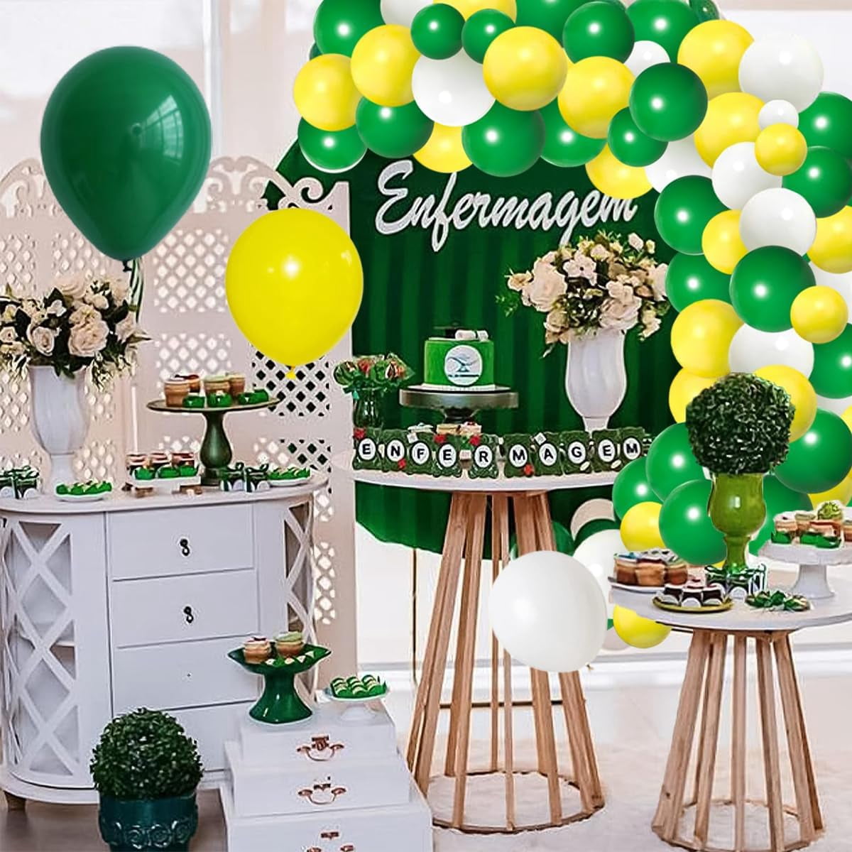 Retro Green Yellow Balloons Arch Garland Kit, 122PCS Dark Green and Yellow Balloons Yellow White Balloons Golf Party for Birthday Forest Tractor Soccer Birthday Graduation Party Decorations