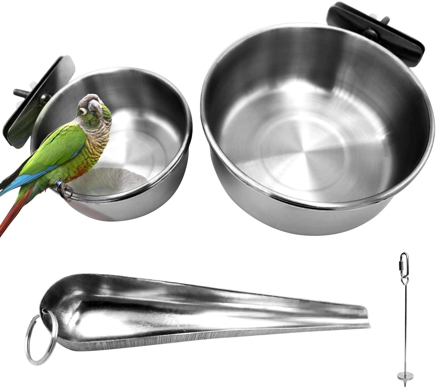 2 Pack Birds Food Dish Parrot Stainless Steel Feeding Cups Bird Feeders