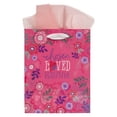 thumbnail image 2 of Christian Art Gifts Inspirational Medium Portrait Scripture Gift Bag & Tissue Paper Set for Girls: God's Princess Bible Verse, Glittered Design, Satin Ribbon Handles, Pink & Purple Multicolor Floral, 2 of 3
