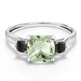 thumbnail image 2 of Gem Stone King 10K White Gold Green Prasiolite and Black Onyx 3 Stone Engagement Ring for Women (1.66 Cttw, Cushion 7MM, Gemstone Birthstone, Size 6), 2 of 5