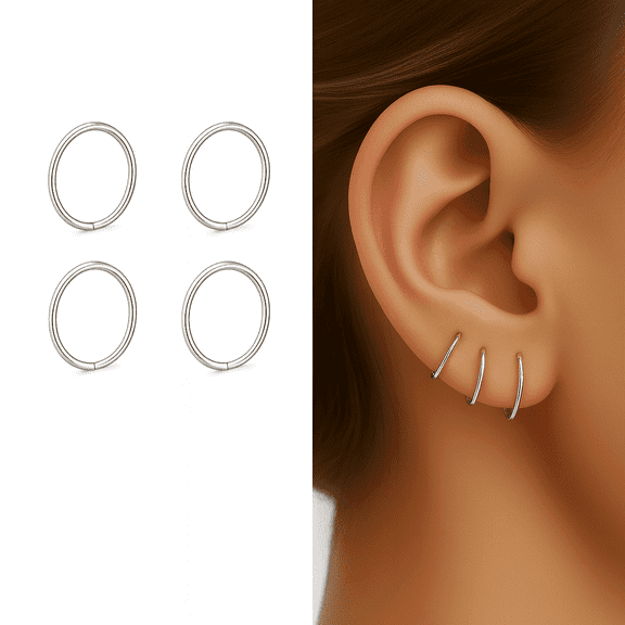 Set 2 Pairs Argentium Silver Hoops 6 mm 21 Gauge Huggie Hoop Tiny Handmade Earrings Upper Ear Piercing