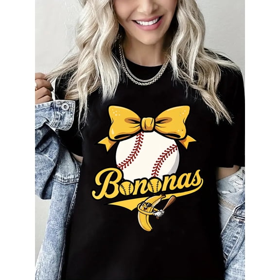 Bananas Print Baseball Game Shirts for Women Black One-Piece
