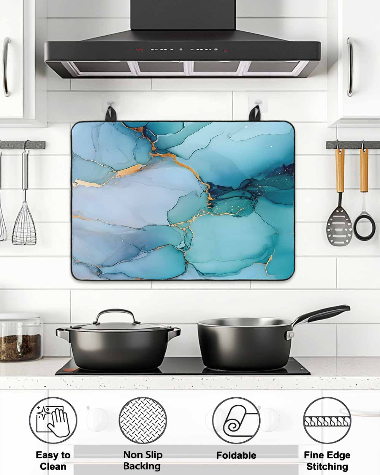 Stove Top Covers for Electric Stove, Teal Blue Marble Glass Stovetop Cover Protector, Modern Abstract Art Marble Crack Induction Cooktop Protector Oven Mat for Kitchen Countertop 24"x21"