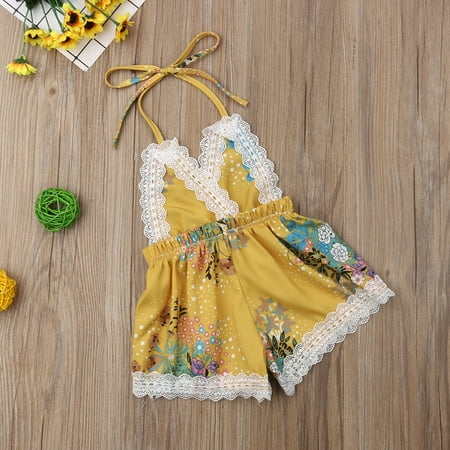 Trim 1 Piece - Baby Girls One Piece Romper Outfit Clothes Lace Trim Backless Shorts Jumpsuit